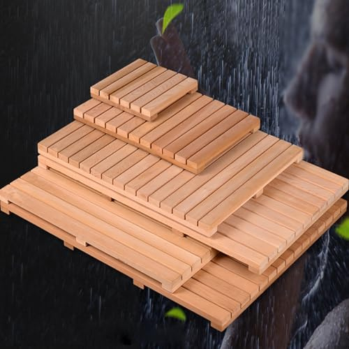 KDDEON Tapis de Bain en Bois Rectangulaire,Tapis de Bain en Bambou Carré,Caillebotis de Douche Antidérapant et Résistant à l'eau,Conception à Lattes,Tapis de Douche Polyvalent (70x115cm/28x45in)