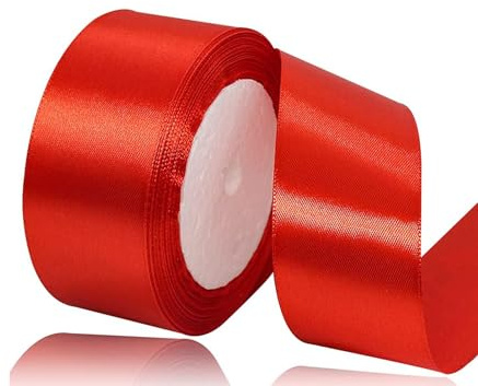 Röda satinband 40 mm breda, 22 meter röda tygband för presentförpackning, pyssel, hårrosetter, sömnad, kransar, tårtor, bröllopsfest och juldekoration