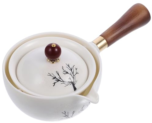 Amosfun Teapot Side Handle Rotatable Vintage Style Porcelain Brewing Pot for Loose Tea Elegant Tea Ceremony Supply for Home Use and