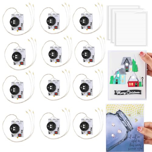 OTCRAFT Kreative einfache Halo-Lichter und einfache Lichter für selbstgemachte Weihnachtskarten, Scrapbooking, Dekoration, selbstklebende Leuchteinheiten mit warmweißen LEDs (ohne Batterie), 12 Stück