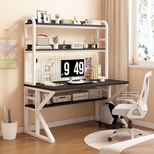 FAANAS Gaming Tisch mit Pegboard, Industrie Gaming Schreibtisch PC Schreibtisch mit Ablagefächern, Große Studie Schreiben Arbeitsplatz Tisch für Heimbüro Kleiner Raum(120x60x171cm, Black)