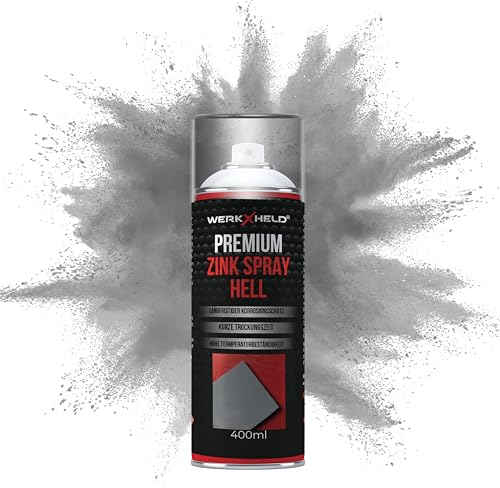 WerkXheld Zinkspray hell 400ml - Hochleistungs-Rostschutz Spray & Zinkfarbe für Metalloberflächen, Hitzebeständig, Ideal für Auto & Metallschutz, Hellgrau (400ml)