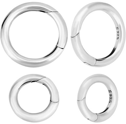 Beebeecraft 1 caja 2 anillos de Puerta de Resorte 925 plata de Ley 2 tamaños O Anillos Llavero Anillo Redondo Cierres A Presión para Hacer Joyas Accesorios DIY