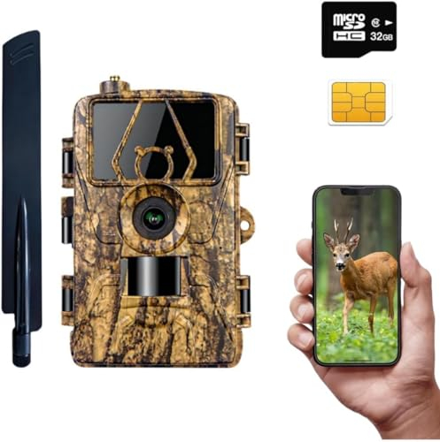 LMHOME 4G Profi-Wildkamera 60MP 4K mit 32 GB Speicherkarte und 4G SIM Card, Top-Bewegungserkennung, unsichtbarer Blitz für Nachtsicht, App-Übertragung