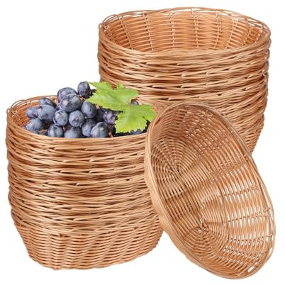 GNIEMCKIN 28 Pack Plastic Oval Basket, Poly Wicker Bread Baskets, Small Gift Baskets for Kitchen, Restaurant, Christmas Gifts, Centerpiece Display, Storing Bread, Fruits, Vegetables, 9 x 6 Inch