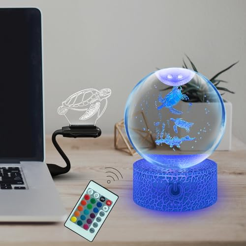 Schildkröte Kristallkugel Lampe Meerestier Nachtlicht 16 Farbe wechselnde 3D Levitation Lampe Fernbedienung dimmbar Dekoration Lampe für Haus Schlafzimmer Geburtstag Weihnachten für Kinder (3.2inch)
