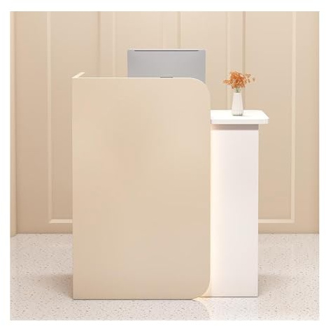 YVZYLXH Verkaufstheke,Empfangstheke mit 2 Schubladen,Rezeptionstheke mit Sichtschutz,Büromöbel Rezeptionsmöbe mit LED -Leuchten,Rezeptionsmöbel Für Store Shop Clinic Office(Color:Yellow+White)