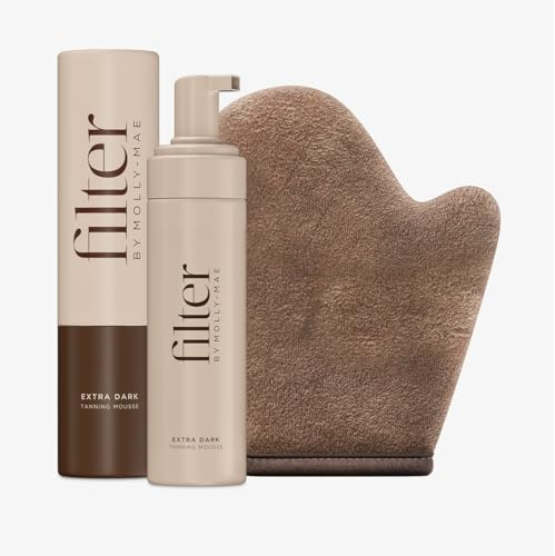 Filter by Molly-Mae Sunkissed Bundle - Extra Dark Mousse & Mitt | Fast Drying Streak Free Fake Tan | Bronzed Glow | Large Double Sided Velvet Tanning Mitt | Face & Body Application