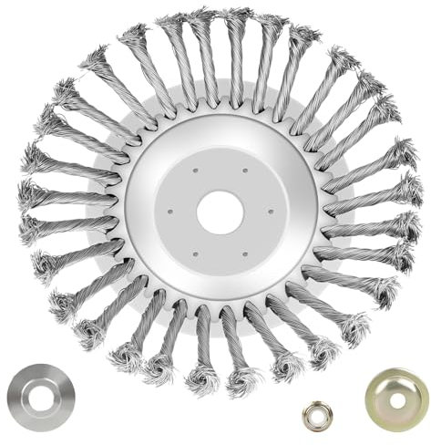 OFFCUP Cepillo Desbrozadora de Acero 8 Pulgadas Con 3 Accesorios de Montaje, Para Orificio de 25.4 mm, Elimina Musgo y Hierbas