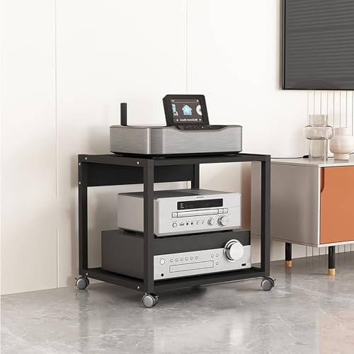 TV Rack HiFi Regal Audio Schrank Vintage Plattenspieler-Ständer Vinyl Holder Schrank für Wohnzimmer Schlafzimmer Räder mit Bremsen für Büro Zuhause Arbeitszimmer Wohnheim(50x40x50cm/19.7x15.7x19.7in)
