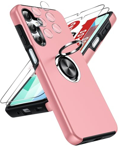 LeYi for Samsung Galaxy A16 Phone Case with 2 Screen and 2 Lens Protector | Invisible Metal Ring Stand Holder Shockproof Protective Cover for Samsung A 16 4G/5G - Pink