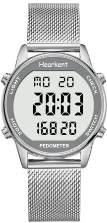 Hearkent Orologio contapassi pedometro da donna, goderti passi, chilometraggio, calorie, conto alla rovescia, sveglia e altre funzioni. Nessuna app, ricarica richiesta o bluetooth, 2401 (argenteo)
