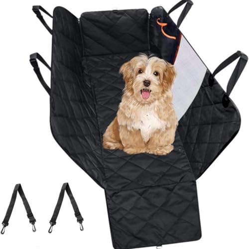Braozaiw Hundeautositz, für den Rücksitz eines Autos, mit Seitenschutz und Sichtfenster, Kratzfeste und wasserdichte Autodecke, Hundekissen, Rücksitzbank, 137 x 147 cm, schwarz