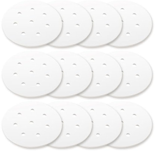 Ptwola 400 Pcs Small Bamboo Steamer Liners Non-stick Mini Steam Paper with Holes White Anti-Stick Rounds 4 Inch Perforated Sheets Papel for Steamed Buns Dumplings Cake Baking Air Fryer Basket