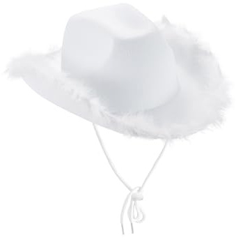 LYSINK Cowboyhut für Damen, Diamanté Quasten Cowgirl-Hut, Strass-Fransen Cowboyhüte, Rave Bachelor-Party-Zubehör, A-weiß, Einheitsgröße