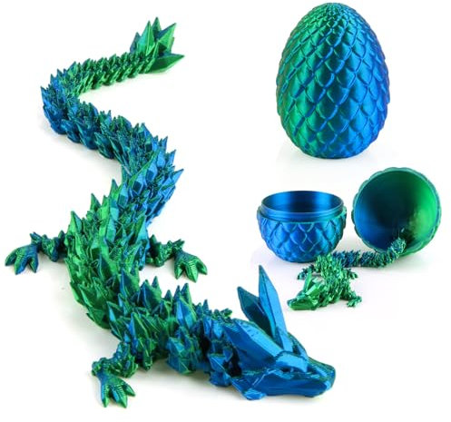Jemmytu 3D-Gedrucktes Drachenei, Geheimnisvolles Kristall-Drachenei, Fidget-Spielzeug, Überraschung, Ostereier, Mythische Dracheneier (Lasergrün)
