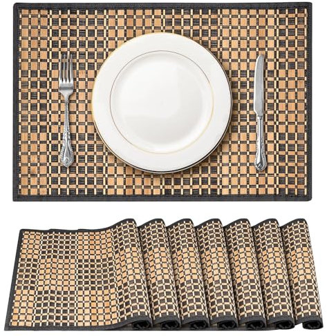 Bamboo Place Mats Set of 8, Natural Placemats Bulk for Dining Table, Anti-Slip & Heat-Resistant Decorative Japanese Style Table Mat for Dining Room Kitchen Wedding Restaurant, 43 x 30 cm