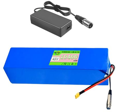 SSCYHT Batteria al Litio 48V 20Ah 10.4Ah 13Ah 15.6Ah 8Ah Batteria agli ioni di Litio 48V Batteria di Ricambio per Motori 200W - 1000W con Caricabatterie e Involucro PVC,48v10.4ah xt60