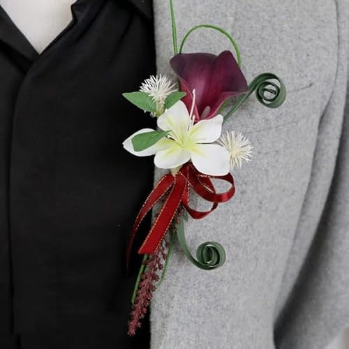 Calla-Lilien-Jasmin-Boutonniere für Hochzeit, handgefertigte Ansteckblumen für Herren, Hochzeit, künstliche Blumen mit Nadeln, Bräutigam und Trauzeugen, Ansteckblume für Abschlussball, Party, Bankett