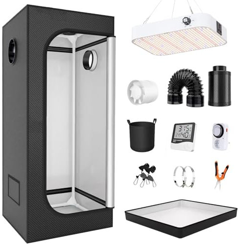 Indoor Grow Tent Kit - 200W Dimmable LED Grow Lights, Full Spectrum- Perfect for Indoor Gardening, Hydroponics, and Plant Growth, Black Light