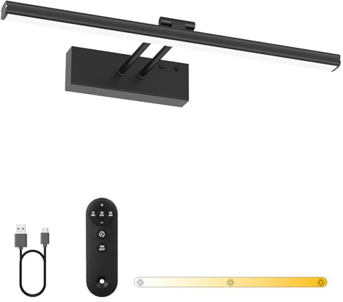 Bath Mirror Wall Light with Remote, 40cm Picture Light Rechargeable 5400mAh Battery, 3 Colors & Adjustable Angle, Dimmable and Timer Art Lamp for Vanity,Display,Bathroom (Black, 40cm)