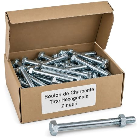 25 Boulons de Charpente tête hexagonale zingués - diamètre 16 mm - Longueur 260 mm - Diamètre 16 mm