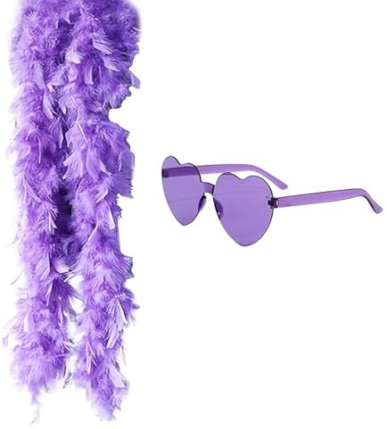 PonFxp Feather Boa, Feather Boas Multipack, 1 Pcs Purple Feather Scarf And 1Pcs Heart Eyes, Perfect For Dance Performances, Special Events, Weddings, And Carnival Celebrations (Purple)
