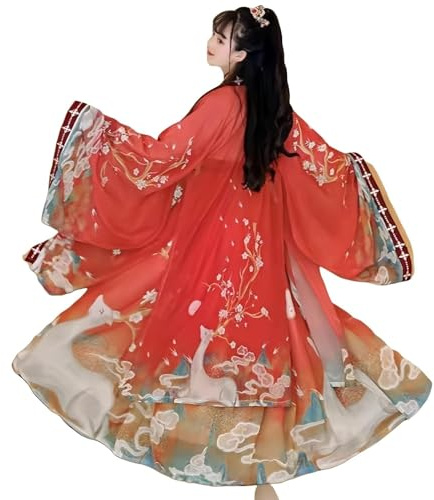 IUERVPS Abiti da principessa cinesi tradizionali originali Hanfu vintage da donna, spettacoli di danza, abiti da principessa verdi(Red,S)