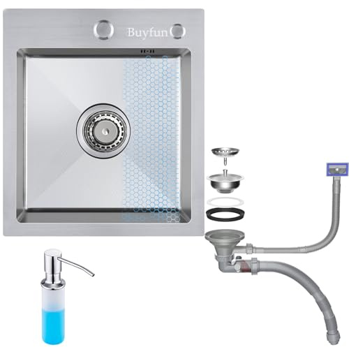 Edelstahl Küche Spülbecken, 40x45 cm Spülbecken Küche Waschbecken 1 Becken Spüle mit Honigwabengeprägter, Kratzfester Oberfläche inkl Europäischer Standard-Siphon Montageart: Einbau oder Unterbau