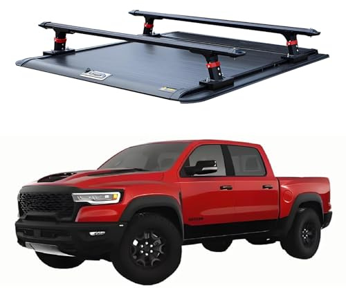 JEBNGX Einziehbare, harte Ladeflächenabdeckung mit Ladeflächenträger, kompatibel mit Dodge RAM 1500 2005–2025, Ladeflächenabdeckung mit Schloss, Pickup-Zubehör, 1,72 m kurze Ladefläche/1,93 m Standard