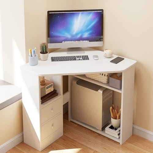 FHSLKXIM Kompakter Eckschreibtisch Mit Schubladen Und Ablageflächen, Platzsparender Home-Office-Schreibtisch Aus Holz Für Kleine Räume, Ideal Für Wohnzimmer Und Schlafzimmer,B