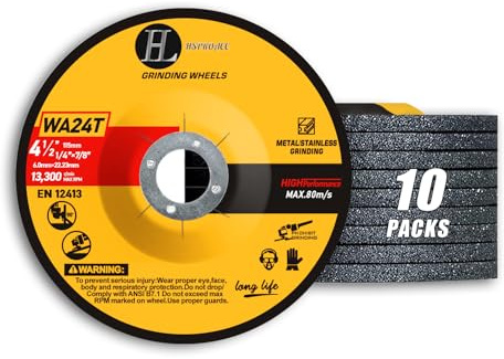 4-1/2 inch Grinding Wheels for General Purpose Metal & Stainless Steel, Aluminum Oxide Grinding Disc for Angle Grinder 4.5'' x 1/4'' x 7/8'' (10 Pack)