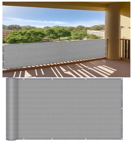 Balkon Sichtschutz Blickdicht 80 x 580 cm Balkonverkleidung Ohne Bohren Blickdichte Wind Uv-Schutz Outdoor Sichtschutz für Balkongeländer, Grau