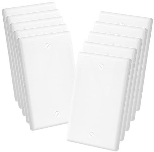 VJWEOU Blank Wall Plate Cover 10 Pack 1-Gang Blank Outlet Switch Covers Plate No Device Electrical Faceplate Standard Size 4.50 x 2.76 Impact Resistant, Gloss White