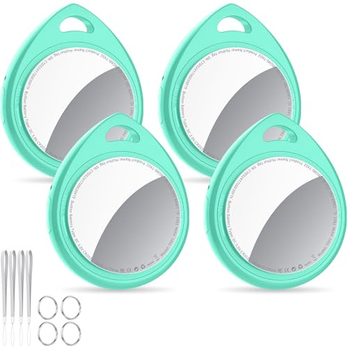 QCOQ® Air Tags Lot de 4 Cyan Menthe, Traceur Bluetooth Anti-Perte avec Batterie Remplaçable, Compatible avec l’App Localiser (iOS), Balise Intelligente pour Clés, Sacs, Bagages et Portefeuilles
