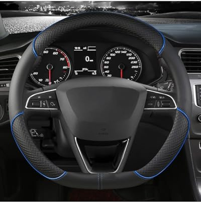 Auto Lenkradbezug Für Seat Tarraco Arona Ateca Ibiza Toledo Mii Leon Arosa Exeo ST FR Auto-Lenkradbezug Mikrofaser-Leder 38 Cm Rutschfest Lenkradhülle(BLUE D SHAPE)