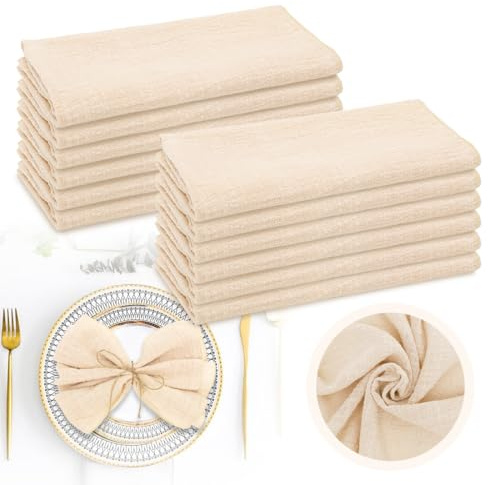 RANJIMA 12 Stück Stoffservietten Beige, Servietten Hochzeit 42x42cm Baumwolle Servietten Stoff, Waschbare Tischservietten Stoffservietten für Familienfeiern, Hochzeiten, Taufe, Kommunion, Geburtstag