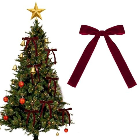 dinghaole 12 Pièces Nœuds en Velours Rouge Vin pour Sapin de Noël avec Attaches Torsadées, Nœuds Décoratifs de Noël, Style Vintage Nœuds en Ruban de Velours de christmas pour Décoration de Noël