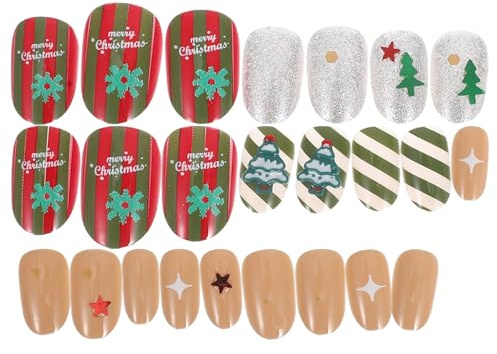 Vaguelly Faux Ongles à Coller Forme Amande Française Courts avec Motifs Flocons de Neige Blancs Capsules Réutilisables pour Manucure d'Hiver et Fêtes de Noël Design Solide et Application
