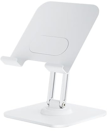 Plyisty Tablettställ, 360 Grader Roterande Justerbart Hopfällbart Bordstelefon Tabletthållare Aluminiumlegering Bärbart Stabilt Bordsfäste för Researbete Hem (Vit)