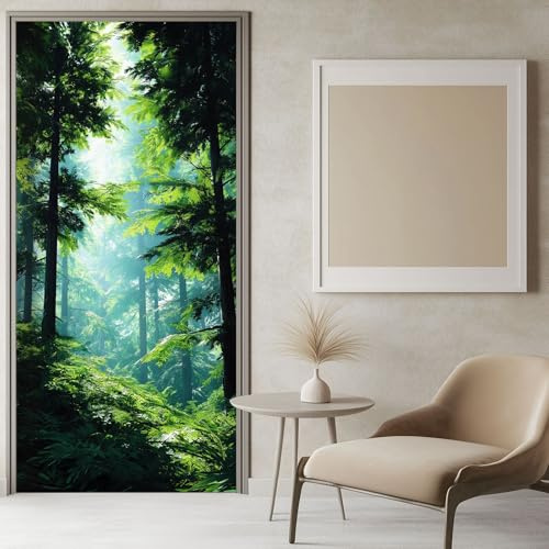3D Türaufkleber 100x200 cm Natur Wald Tür Türtapete Wandbild, Selbstklebend PVC Wasserdicht Abnehmbar Grün TürPoster Wohnzimmer Schlafzimmer Küche Büro Dekoration