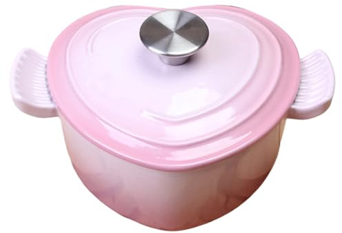 Buhdjfnke Olla Holandesa de Hierro Fundido de Primera Calidad con Tapa, Cacerola Esmaltada en Forma de Corazón, Apta para Guisos y Horneados, para Tipo de Cocinas.