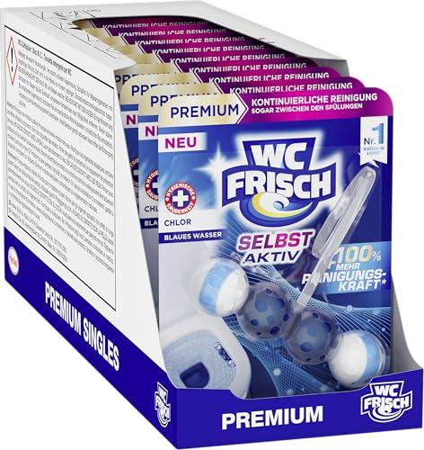 WC FRISCH Selbst Aktiv Chlor Blauspüler (10x50 g), WC Steine mit Anti-Kalk-Formel, Reinigungsschaum & blauem Wasser, WC-Reiniger für extra Frische & eine sichtbare Reinigung zwischen den Spülungen