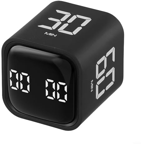 Temporizador de cubo abatible con sensor de gravedad, temporizador recargable de 500 mAh con volumen ajustable, reloj silencioso de cuenta regresiva para cocinar, trabajar, estudiar (negro)