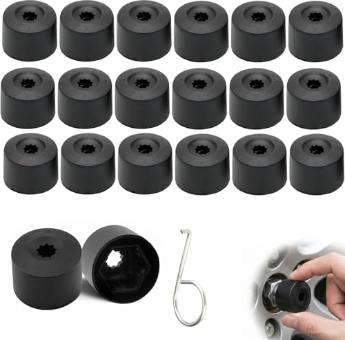 20 Stück Radschraubenkappen 17mm Schwarz, Universal Radmutterkappen Schraubenabdeckung für Auto Felgen, Radbolzen Kappen Set inklusive Abzieher Werkzeug, Kompatibel mit