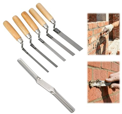 Hounyou 6 Pcs Pointing Trowel Set, Stainless Steel Patio Pointing Tools for Brickwork with Wood Handle, DIY Brick Gap Filler Repair Tools