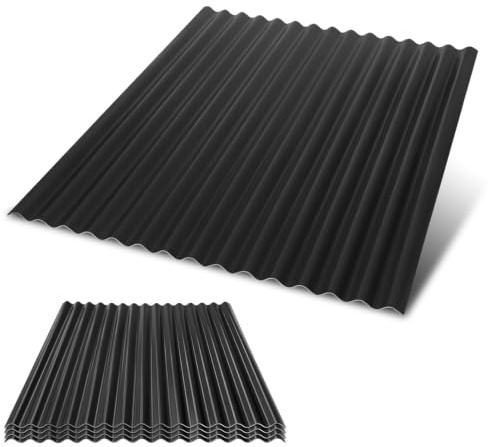 ISOISL Placas corrugadas de 93 × 117 cm, 8 unidades, 1,5 mm de grosor, robustas y resistentes a la intemperie, láminas onduladas de plástico para jardín, terraza, garaje, cobertizo, color negro