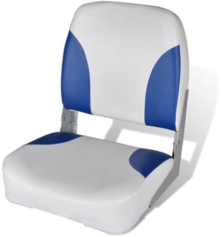 Klappbarer Bootssitz aus wetterfestem Kunststoff, Blau-Weiß, 41x36x48 cm, mit ergonomischer Schaumstoffpolsterung und wasserdichtem abnehmbarem PVC-Bezug für Komfort beim Angeln
