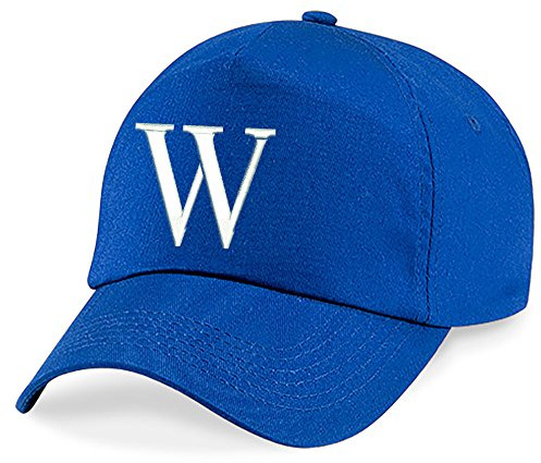 4sold Barnens broderi bomull sommar solhatt barn skola barn keps sport alfabet A-Z pojke flicka justerbar baseball kunglig blå marinblå, W, en storlek