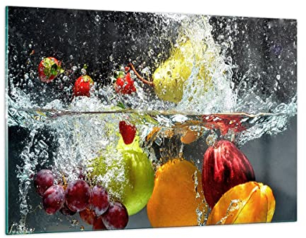 Wandbilder Dekoration Wohnzimmer Früchte Wasser Spritzer Essen Bilder auf Glas 120x80cm Glasbild Schlafzimmer Küche Deko Wand Kunstdruck Art Groß XXL Wanddeko Bild im Glas Modern GAA120x80-2972